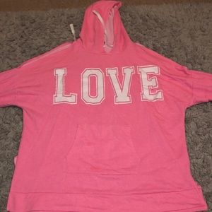 pink LOVE shoulders out hoodie